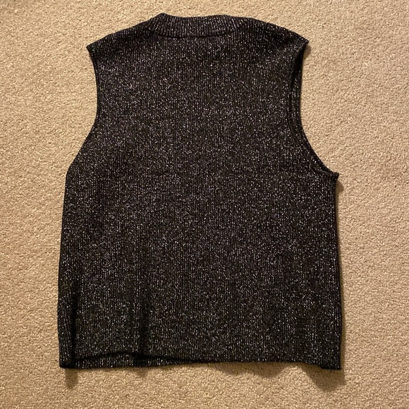 House of Harlow 1960 Shimmer Knit Black Metallic Sleeveless Mock Neck Top - L - Picture 2 of 5